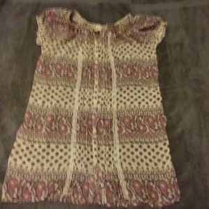 Paisley print sheer short sleeve blouse size l